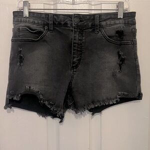JUST USA Women's Black Distressed Cut Off Raw Hem Denim Shorts Size L